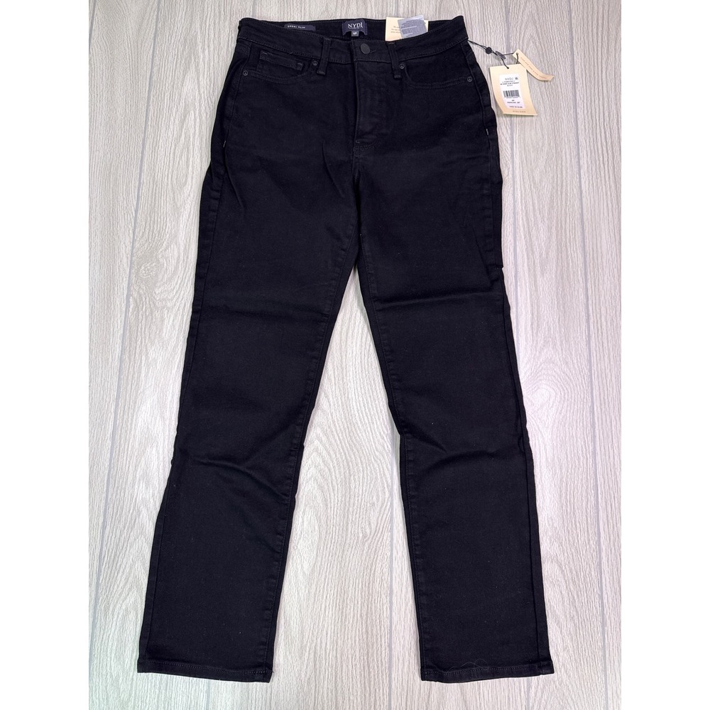 NYDJ Sheri Slim Straight Jeans Black High Rise Size Womens 6P New With Tags